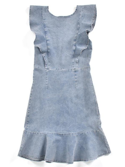 Ruffled Slim Stretch Denim Dress for Women