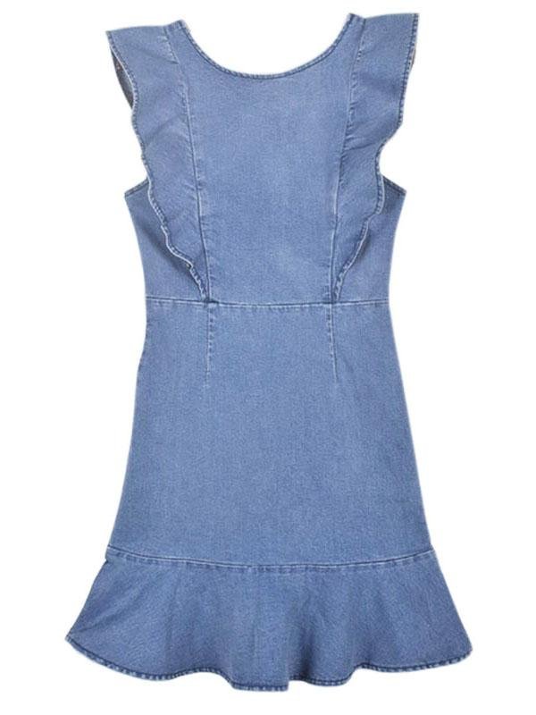 Ruffled Slim Stretch Denim Dress - LuckyFash™