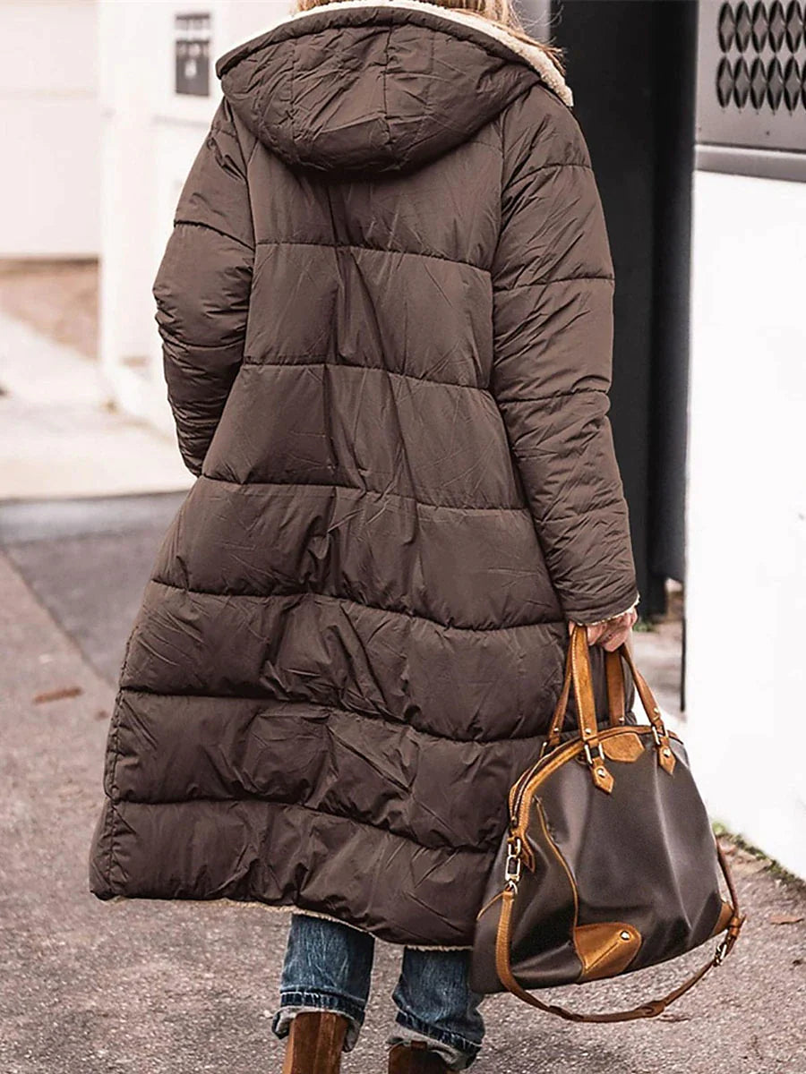 Women's Long Puffer Jacket Winter Fleece Parka  Reversible Thermal Warm Windproof Winter Coat Hooded Jackets Comtemporary Casual Street Style Jacket Long Sleeve Brown Black