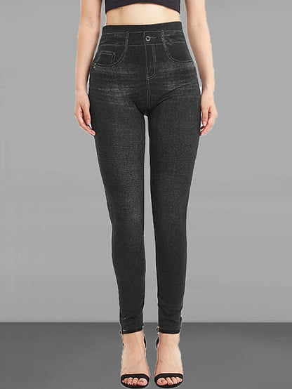 Women's Jeans Pants Trousers Jeggings Full Length Faux Denim Pocket Micro-elastic High Waist Fashion Streetwear Street Daily Black Blue S M Summer Fall