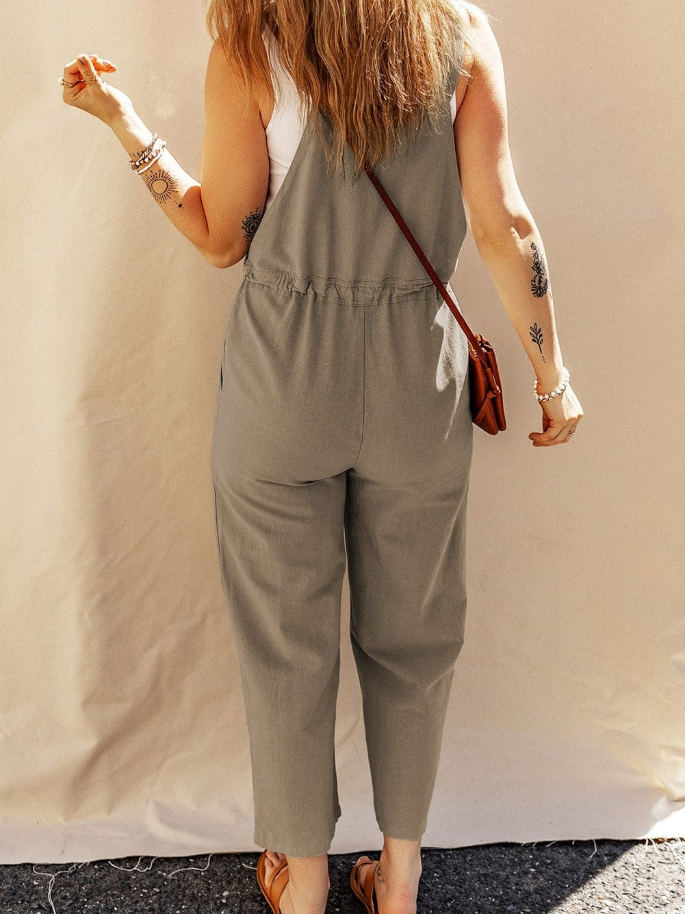 Sage Green Adjustable Waist Cropped Jumpsuit