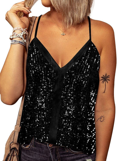 Sequin Spaghetti Straps Sleeveless Tank Tops