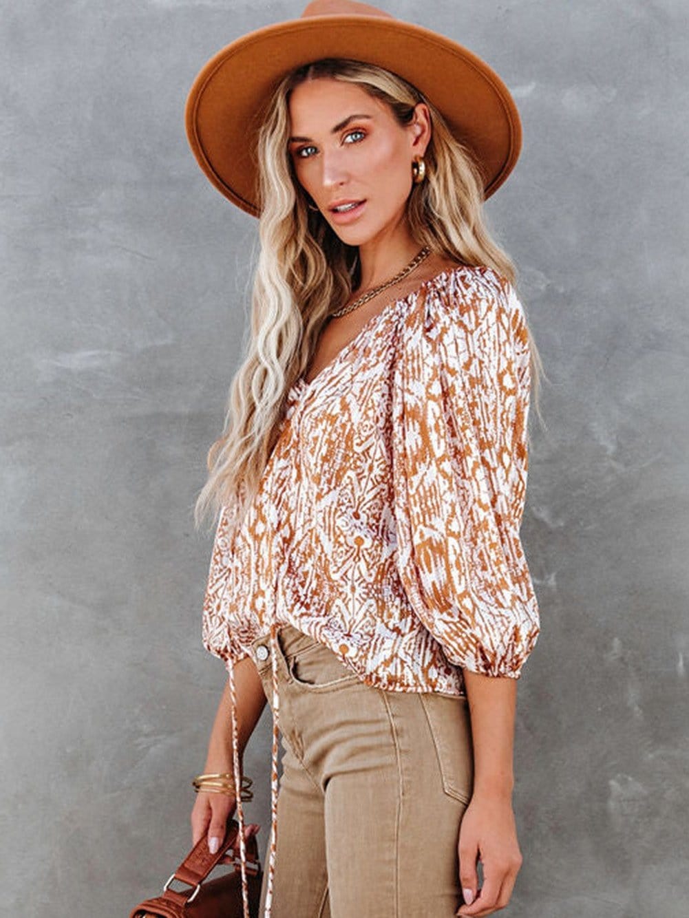 Sequined V-Neck Long Sleeve Blouse