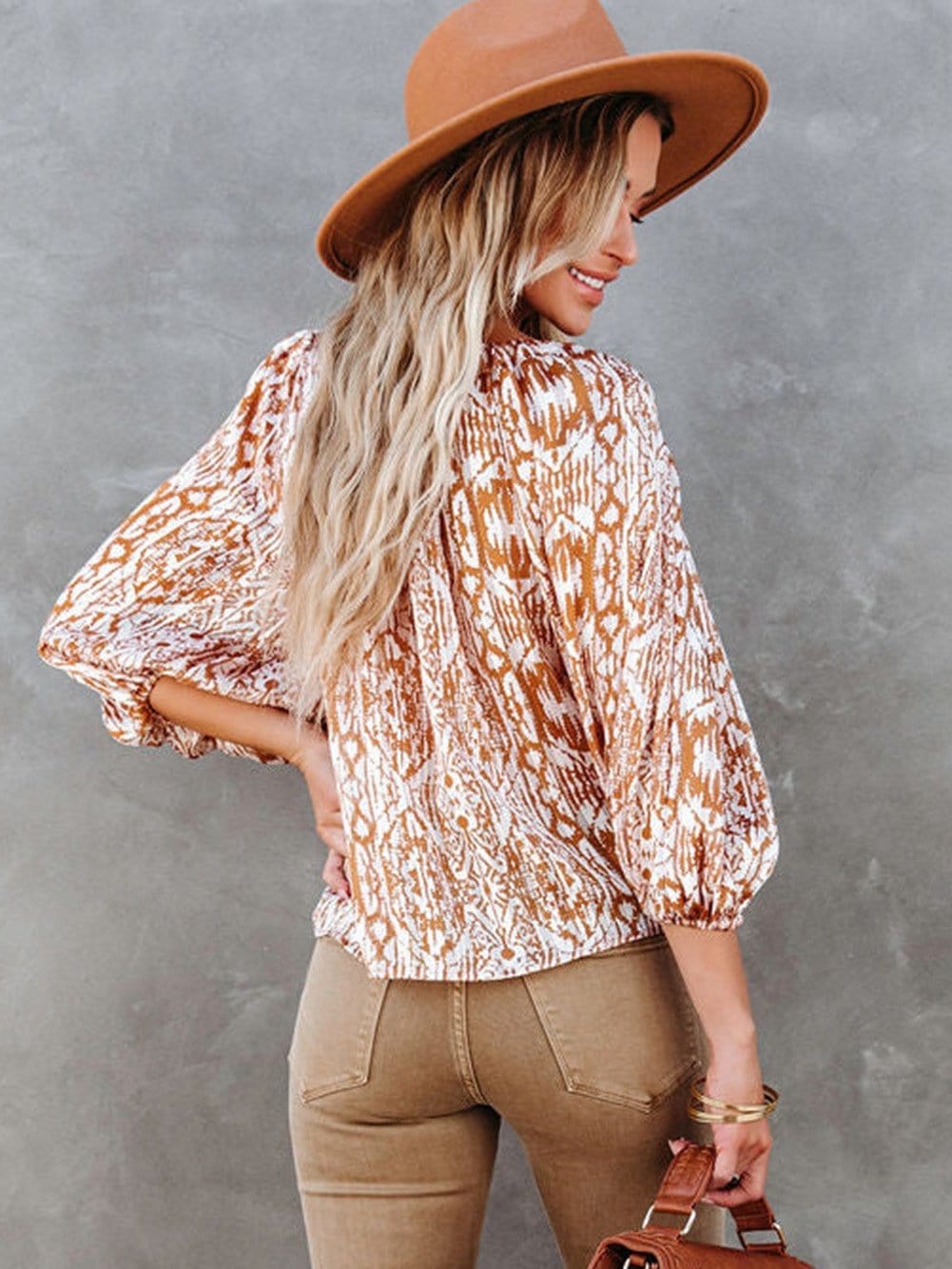 Sequined V-Neck Long Sleeve Blouse