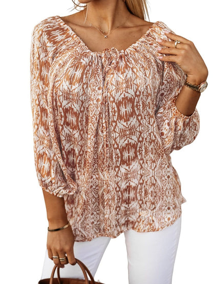 Sequined V-Neck Long Sleeve Blouse