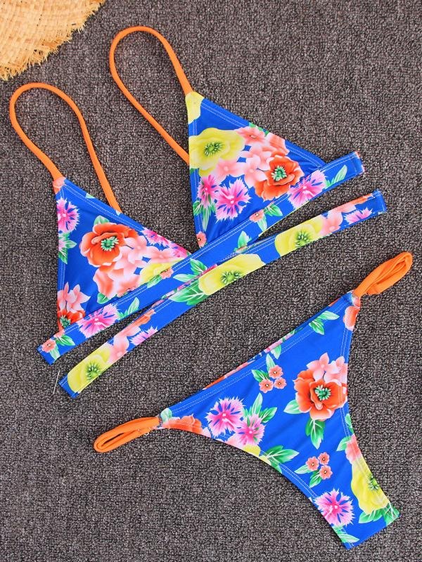 Sexy Floral Print Split Bikini Suit for Women