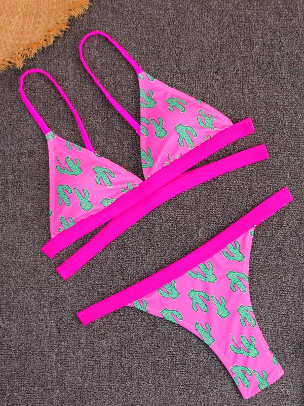 Sexy Floral Print Split Bikini Suit for Women