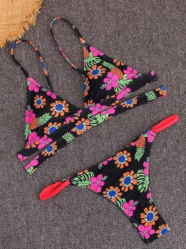 Sexy Floral Print Split Bikini Suit for Women