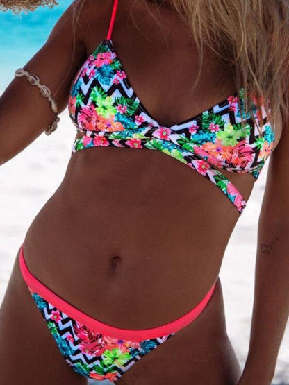 Sexy Floral Print Split Bikini Suit for Women