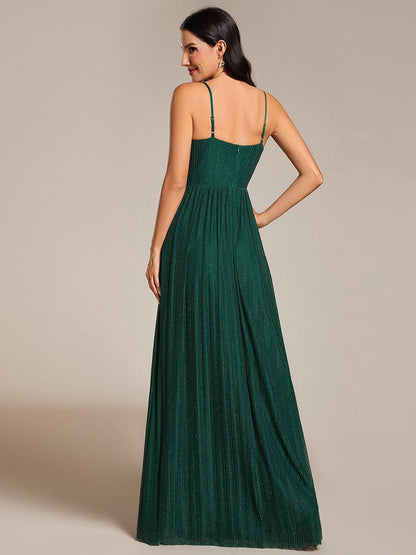 Shimmer V Neck Floor Length Bridesmaid Dress With Spaghetti Straps