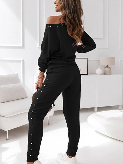 Shimmering Black Beaded Two-Piece Jogger Set