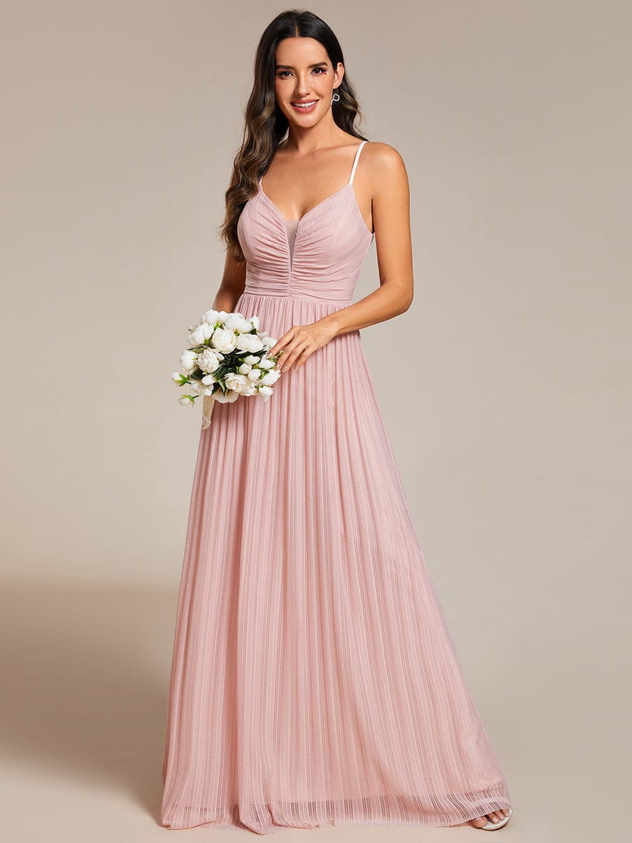 Shiny V Neck Formal Length Dress with Delicate Straps