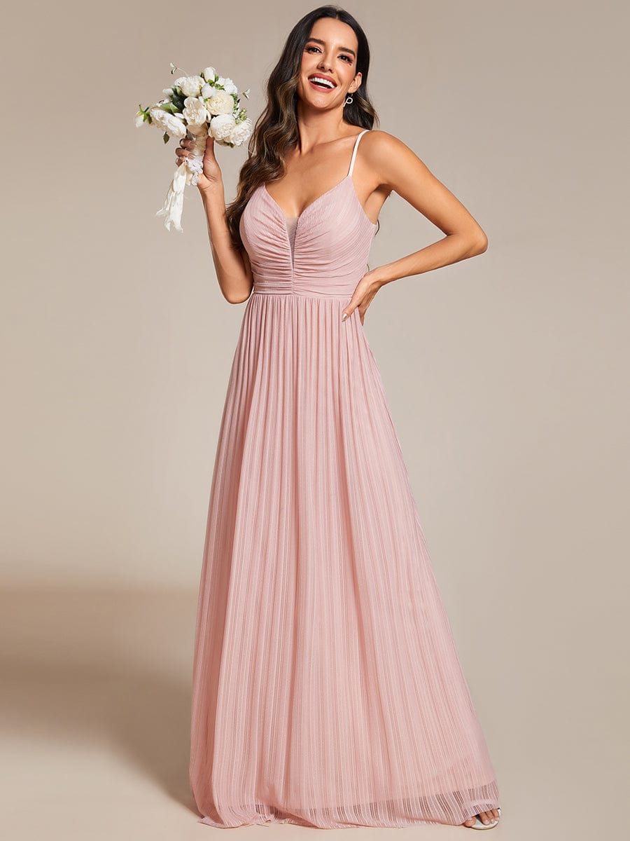 Shiny V Neck Formal Length Dress with Delicate Straps