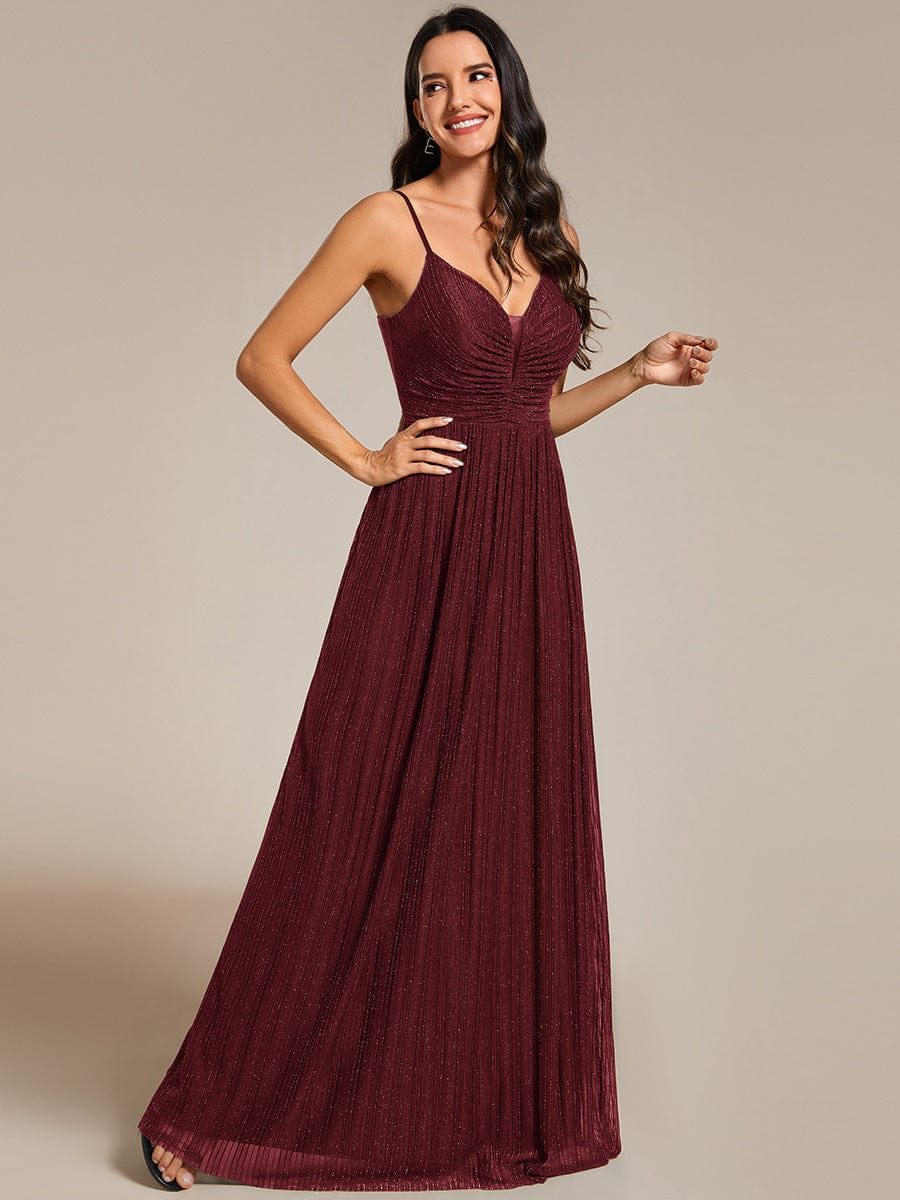 Shiny V Neck Formal Length Dress with Delicate Straps