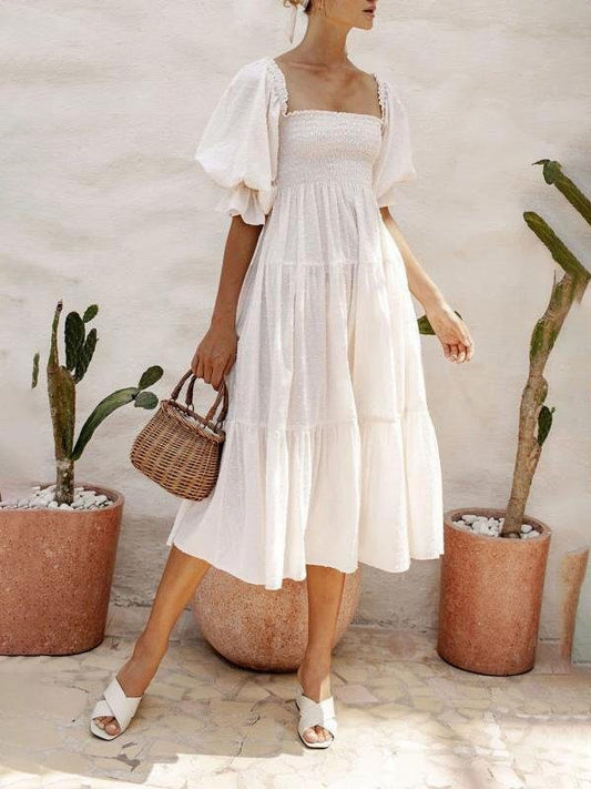 Short Sleeve High Waist Slim Jacquard Dress for Women