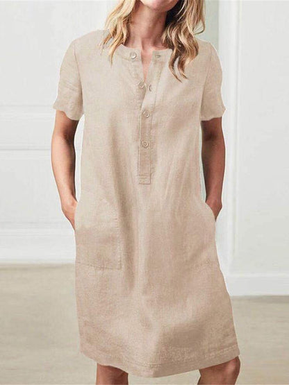 Short-Sleeved Dress And  Shirt Breasted Gentle Style Women - LuckyFash™