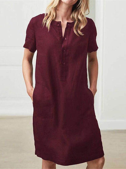 Short-Sleeved Dress And  Shirt Breasted Gentle Style Women for Women