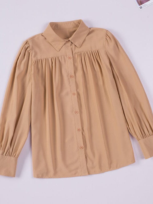 Single Breasted Women's Loose Solid Color Blouse with Cardigan Sleeves