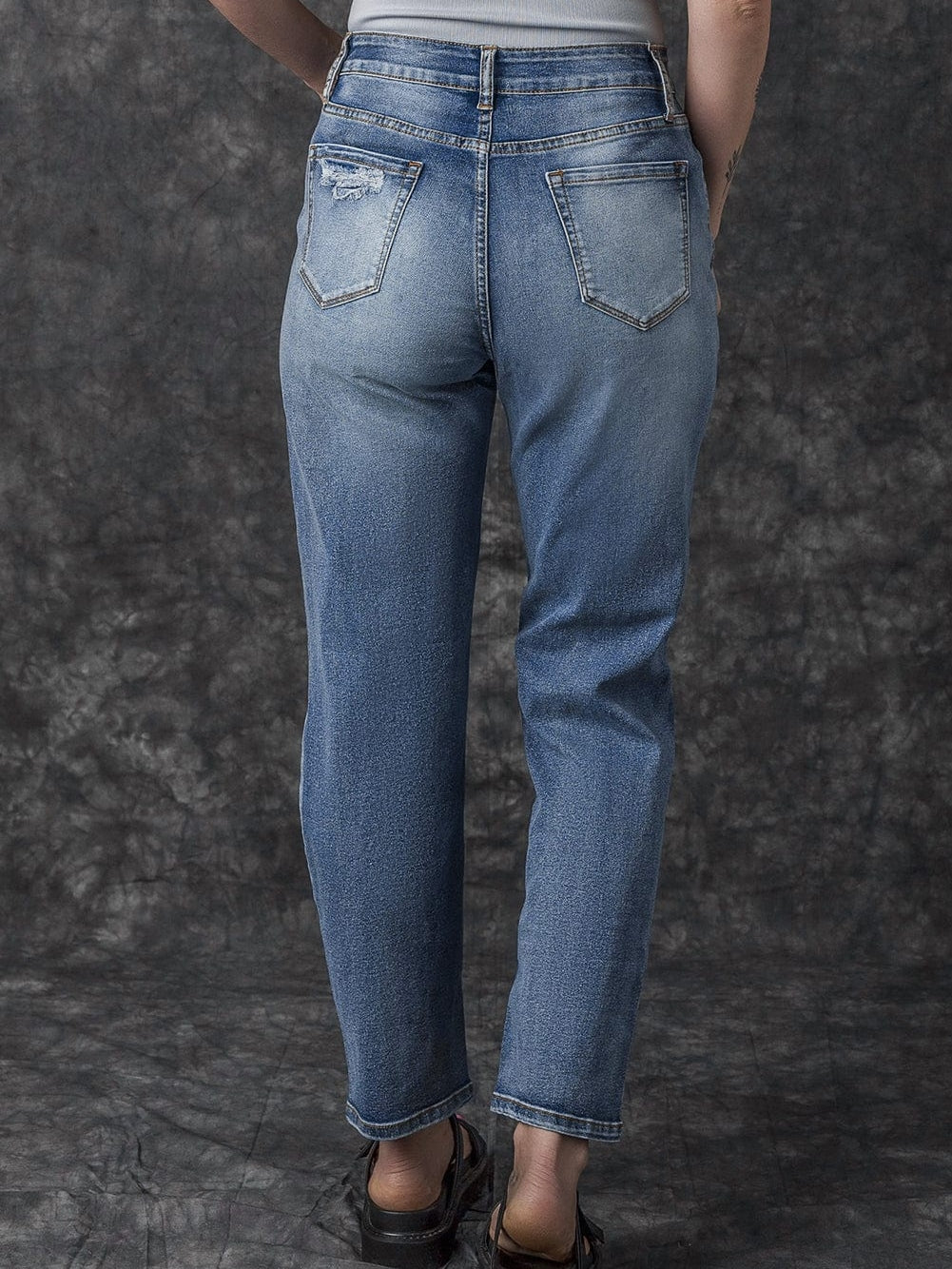 Sky Blue Open Knee Cutout Straight Leg Jeans