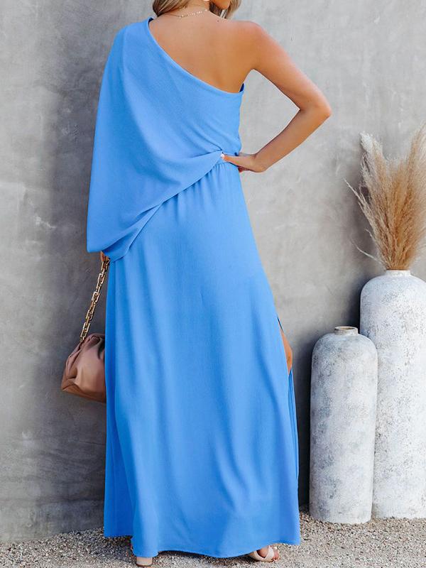 Slant Collar Off The Shoulder Side Slit Dress - LuckyFash™