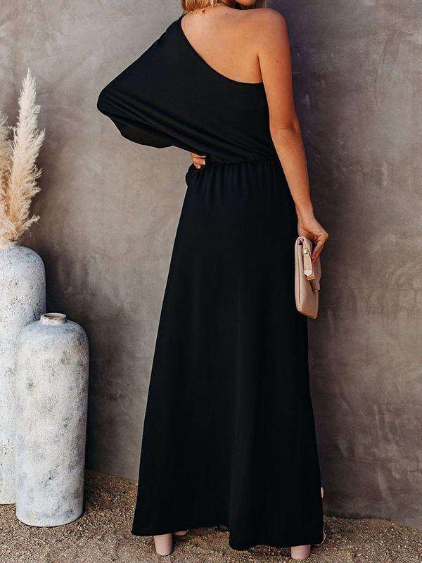 Slant Collar Off The Shoulder Side Slit Dress - LuckyFash™