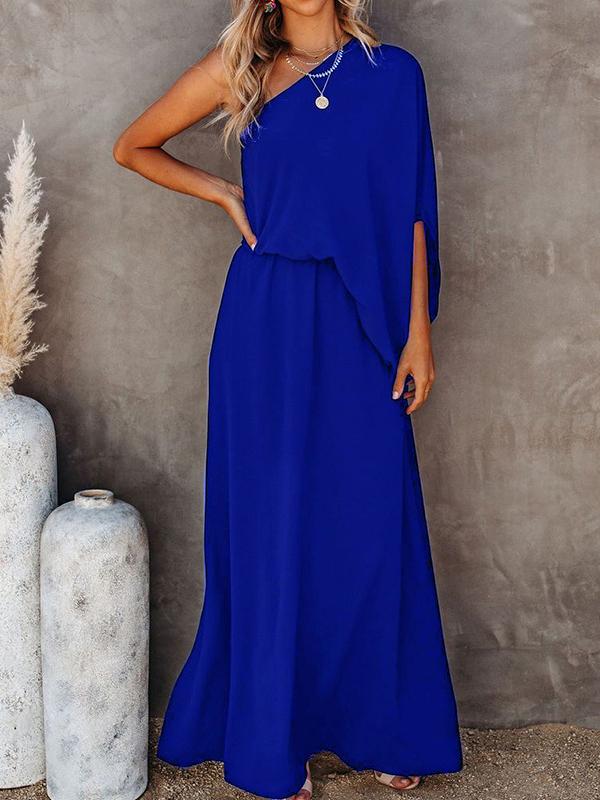 Slant Collar Off The Shoulder Side Slit Dress for Women