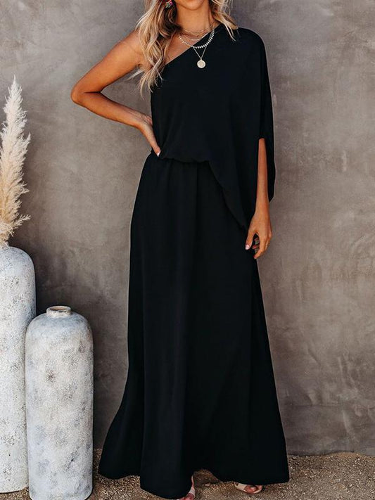 Slant Collar Off The Shoulder Side Slit Dress for Women