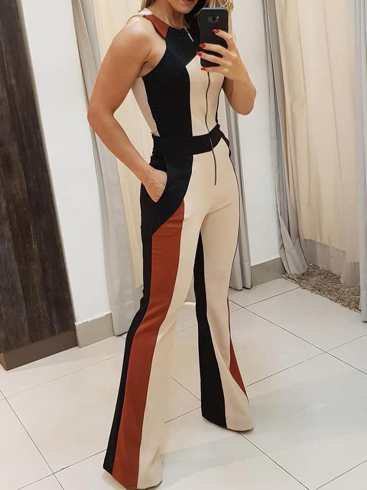 Sleeveless Contrast Bodycon Jumpsuit for Women