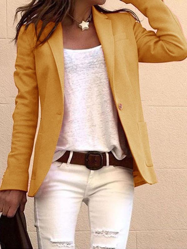 Slim Fit Lapel Button Blazer with Long Sleeves