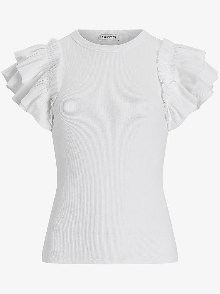 Slim Ribbed Ruffle Sleeve T-Shirt - LuckyFash™