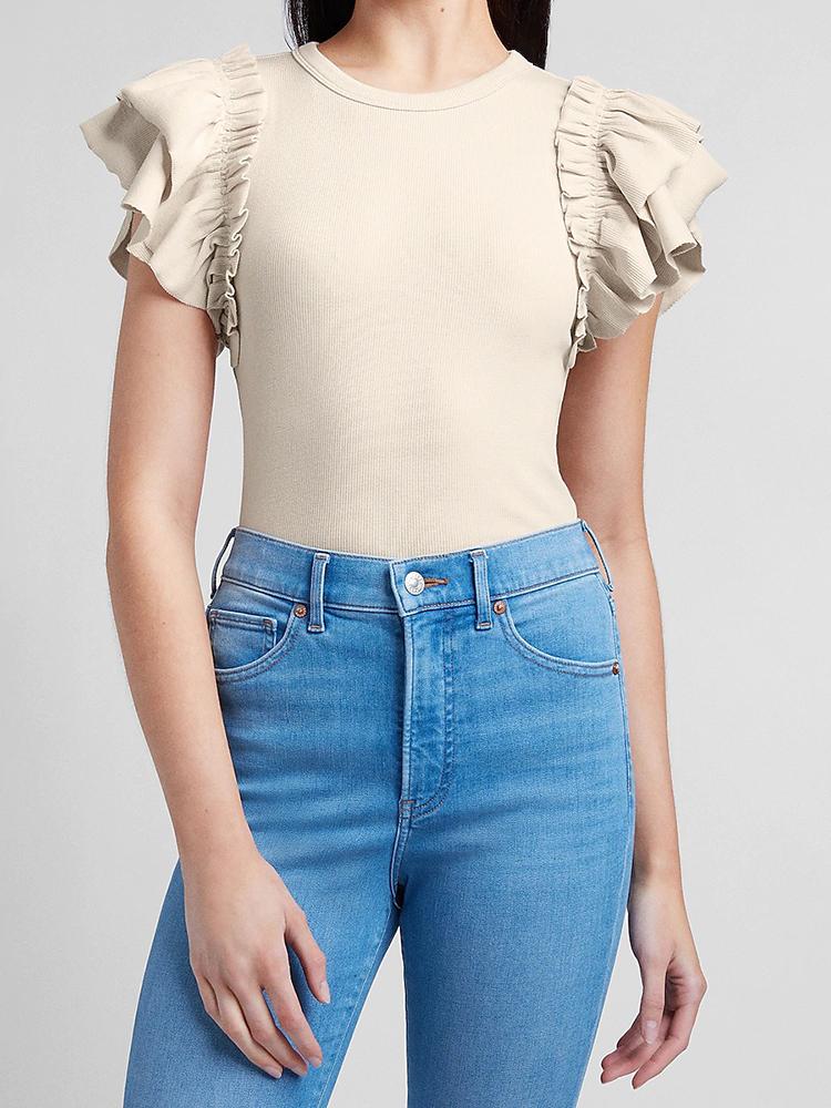 Slim Ribbed Ruffle Sleeve T-Shirt - LuckyFash™