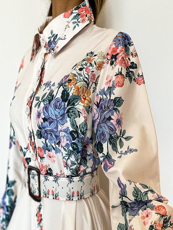 Slimming Floral Printed Lapel Long Sleeves Dresses - LuckyFash™