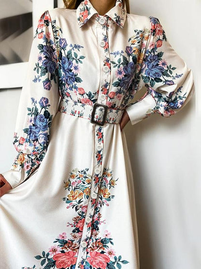 Slimming Floral Printed Lapel Long Sleeves Dresses - LuckyFash™