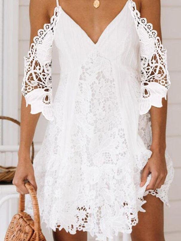 Sling Hollow Chiffon Lace Dress - LuckyFash™