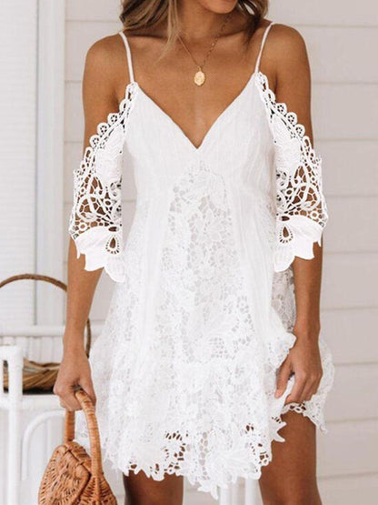 Sling Hollow Chiffon Lace Dress for Women