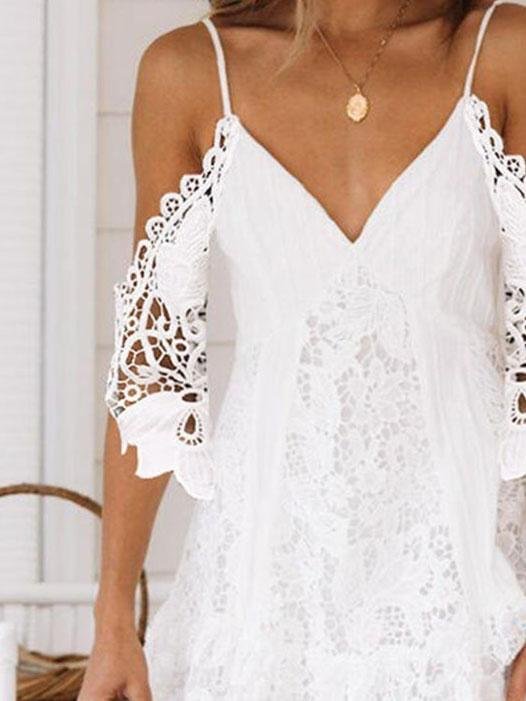 Sling Hollow Chiffon Lace Dress - LuckyFash™