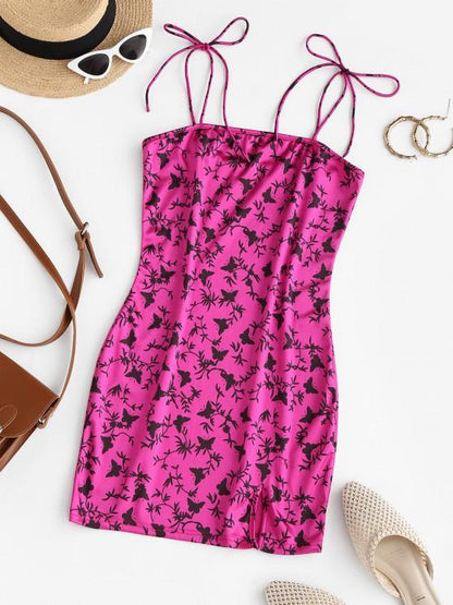 Slit Butterfly Print Mini Bodycon Dress for Women