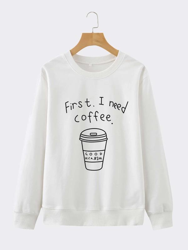 Slogan & Cartoon Graphic Sweatshirt for Women