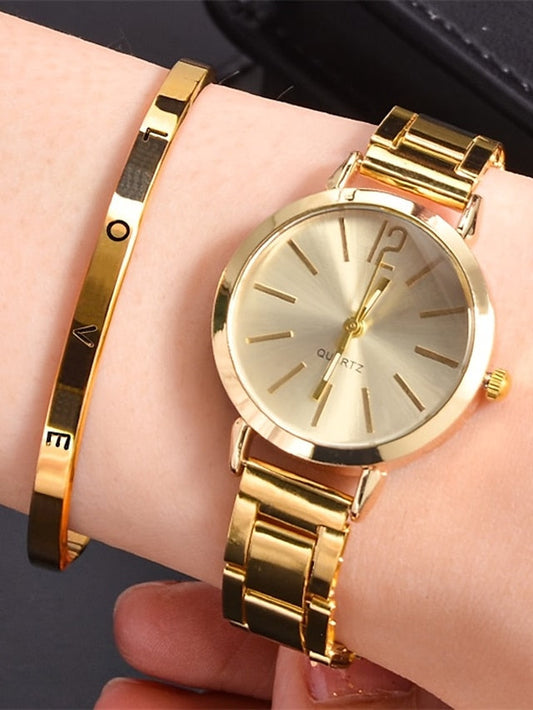 Women Quartz Watch with LOVE Bracelet Jewelry Set Fashion Luxury Analog Wristwatch Digital Stainless Steel Watch Valentines Gift For Her