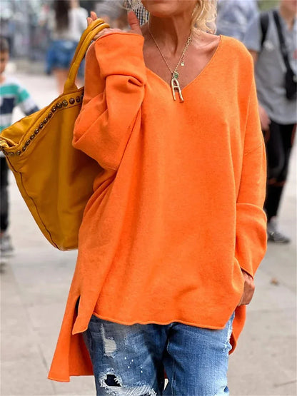 Women's Oversized Sweatshirt Pullover Plain Sports Basic Neon & Bright Black Pink Orange Loose Fit Street Casual V Neck Long Sleeve Top Micro-elastic Fall & Winter