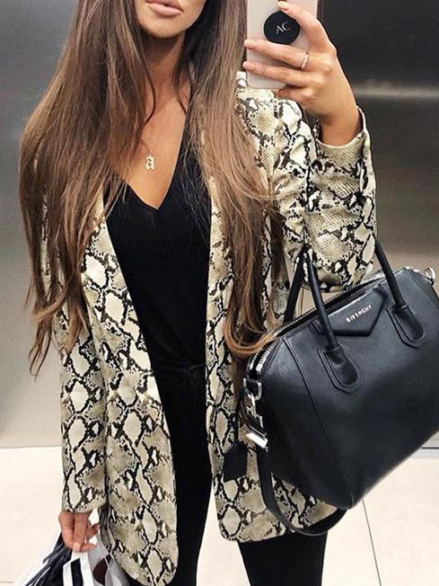 Snake Print Lapel Long Sleeve Slim Blazer