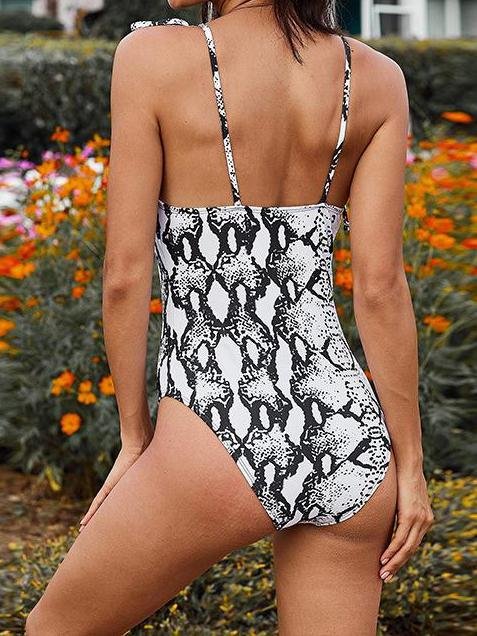 Snake Print Leopard Print One-piece Swimsuit - LuckyFash™