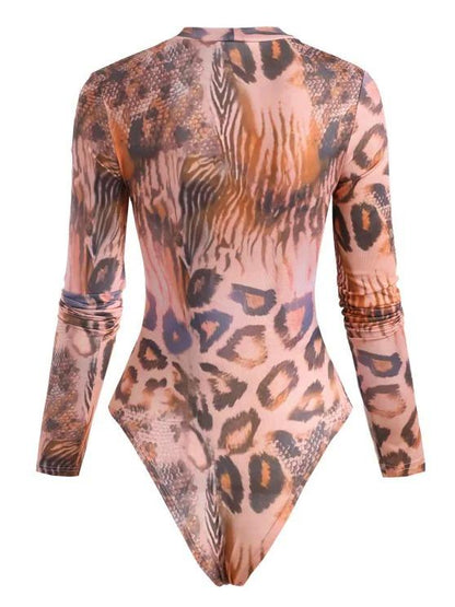 Snakeskin Leopard Mock Neck Bodysuit - LuckyFash™