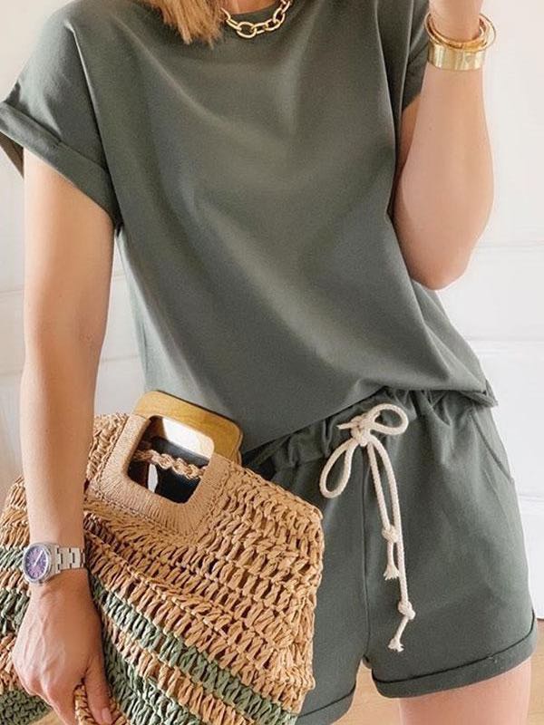 Solid Color Cozy Drawstring Pants Suit for Women