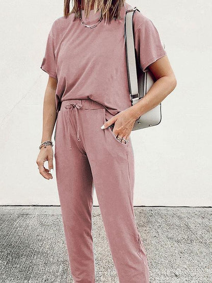 Solid Color Feminine Drawstring Pants Suit for Women