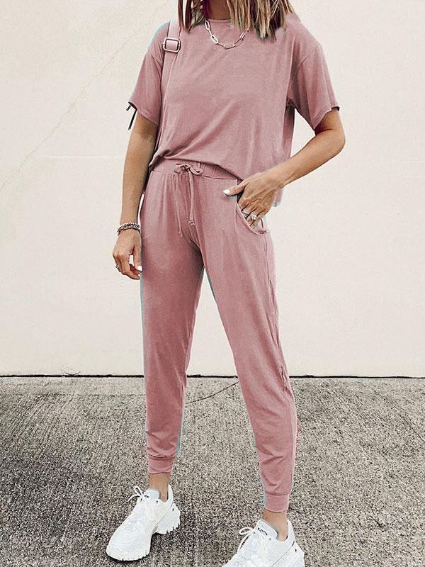 Solid Color Feminine Drawstring Pants Suit - LuckyFash™