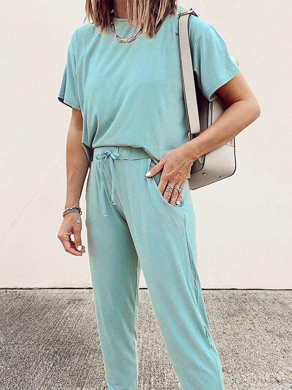 Solid Color Feminine Drawstring Pants Suit - LuckyFash™