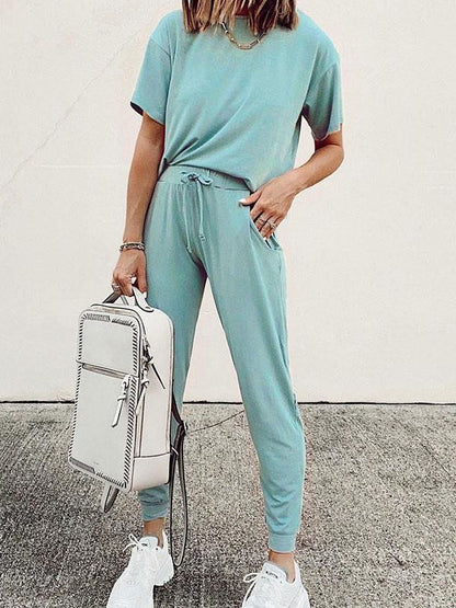 Solid Color Feminine Drawstring Pants Suit for Women