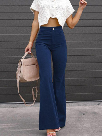 Solid Color Mid Waist Slim Micro Flare Pants