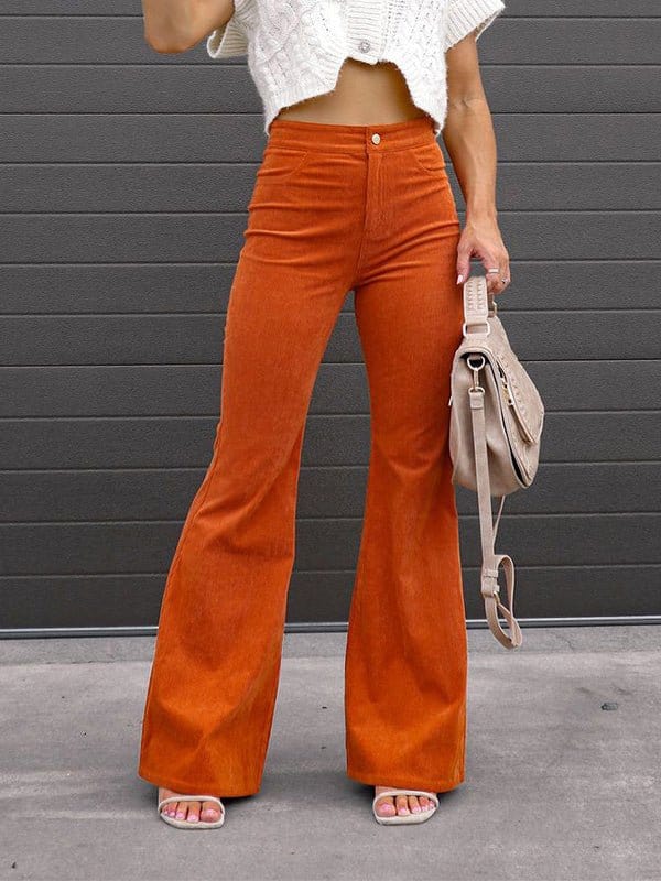 Solid Color Mid Waist Slim Micro Flare Pants